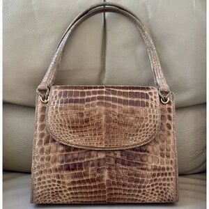 Certified Authentic Vintage Gucci Brown Croco Patent Leather Flap Bag, COA